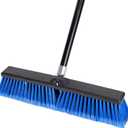 18 Inches Outdoor Push Broom Heavy Duty Shop Broom with 63" Long Handle for Deck Driveway Garage Yard Patio Concrete Floor Cleaning(Blue)