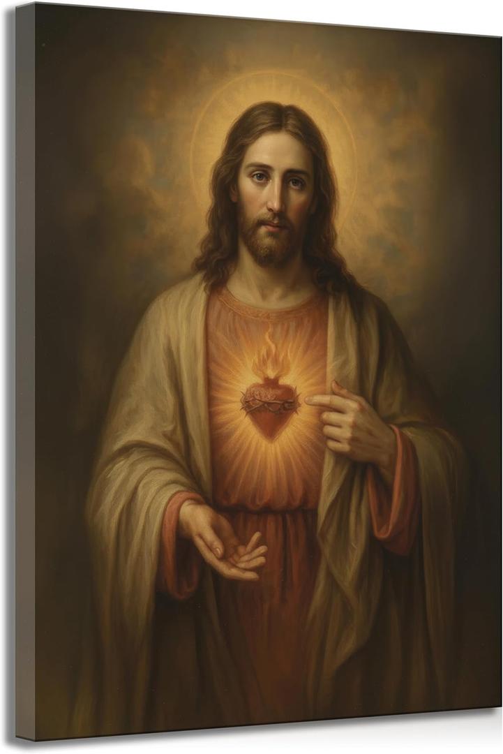 Sacred Heart of Jesus Wall Art Christian Jesus Divine Mercy Portrait Picture Painting Wall Decor Poster Print Artwork for Bedroom Office Living Room Home Decoration
