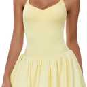 AGYMNX Women's Tennis Dress Spaghetti Straps Ruffle Cami Bubble Golf Dress with Shorts Yoga Fitness Active Dresses (Large, Yellow)
