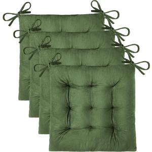 OVOV 4 Pack Chair Cushions for Dining Chairs Soft Seat Cushions for Kitchen Desk Chairs Square Chair Pads with Ties (15.5"x15.5" Green)