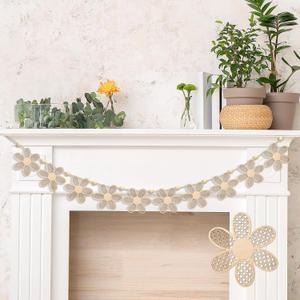 Summer Daisy Garland 7 Feet Wooden Colorful Flower Banner Cute Beads Hanging Garland Rustic Farmhouse Spring Decor for Festive Party Office School Supplies Baby Shower Favor