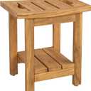 14" Teak Shower Stool, Waterproof Teak Shower Bench with Shelf & Handle for Bathroom, 300 Lbs Capacity, Natural Teak Color