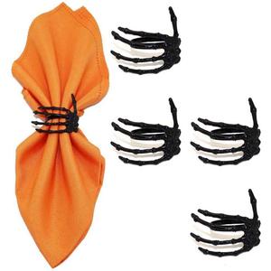 2 x Skeleton Claw Napkin Ring Set - 4pcs Black Modern Napkin Rings with Rhinestones for Wedding Banquet & Halloween Party