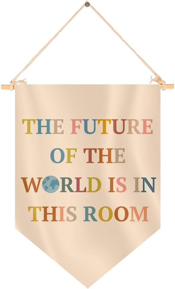 15.4"L x 11.1"W Hanging Pennants with The Future Of The World Is In This Room - Inclusive Classroom Welcome Teacher Decor - Pennant Flag Wall Art Banner for Indoor or Outdoor - Pennant Wall Art Banner
