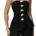 Floerns Women's Strapless Metal Button Front Tube Top (Black, L)