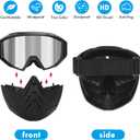Motorcycle Goggles with Removable Face Mask Full Face, Waterproof & Windproof Riding Glasses for Dirt Bike Motocross (Silver Lenses)