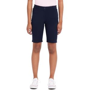 IZOD Juniors Uniform Bermuda Shorts, Skinny Style with Hook & Eye Closure, Stretch Twill Fabric (Blue)
