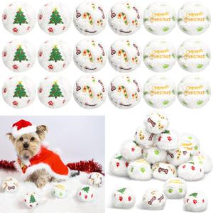 Syhood 60 Pcs Christmas Snowball Dog Toys Squeaky Christmas Snowball Fight Plush Toys for Xmas Indoor Outdoor Santa Elk for Small & Middle Pet Chew Pets Gifts(Dog Paw)
