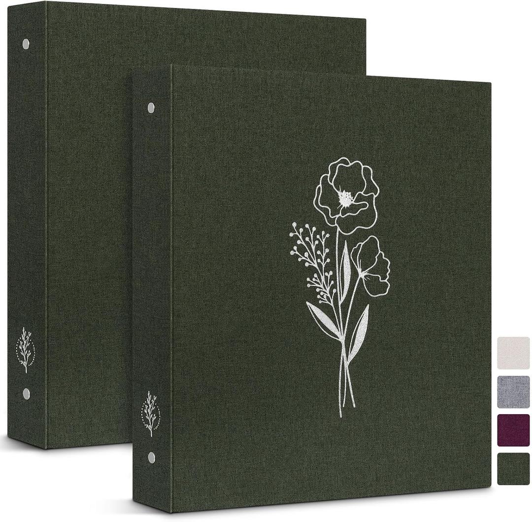 Lanpn Aesthetic Letter Size A4 3 Ring Binder 2 Packs, Linen Hardcover 1 inch Round Rings Folder Holder Planner Fits 8.5" x 11" Paper for Office School Journaling Collections (Green)