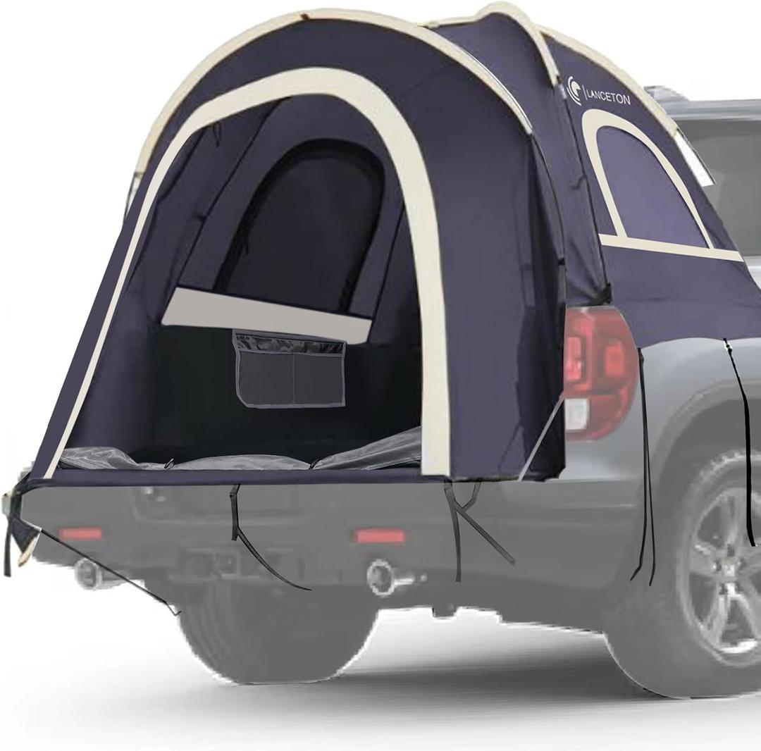 Pickup Truck Tent, Fit 5.5-6, 6.5ft Truck Bed, Waterproof PU3000 high Density Polyester Oxford, Windproof Pole and Insect-Prevention Double Layer Mesh Window & Door, Unique Rear Window Pipe