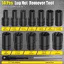 Topec 14PCS Lug Nut Removal Tool, 1/2" Drive Lug Nut Extractor Set, 10-25mm Stripped Lug Nut Remover Socket, Wheel Lock Removal Kit for Damaged, Rusted, Rounded Bolts, Tire Lug Nuts