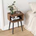 Nightstand, Small Bed Side Table for Small Spaces, Mid Century Modern Nightstand End Table with Open Storage, Side Table for Bedroom Living Room, Walnut Brown