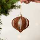 DN DECONATION Brown Glass Christmas Ornaments, Flocked Velvet Hanging Ornament Ball with Assorted Sizes & Designs, Vintage Xmas Tree Home Party Decor (9PCS) (Set of 9)