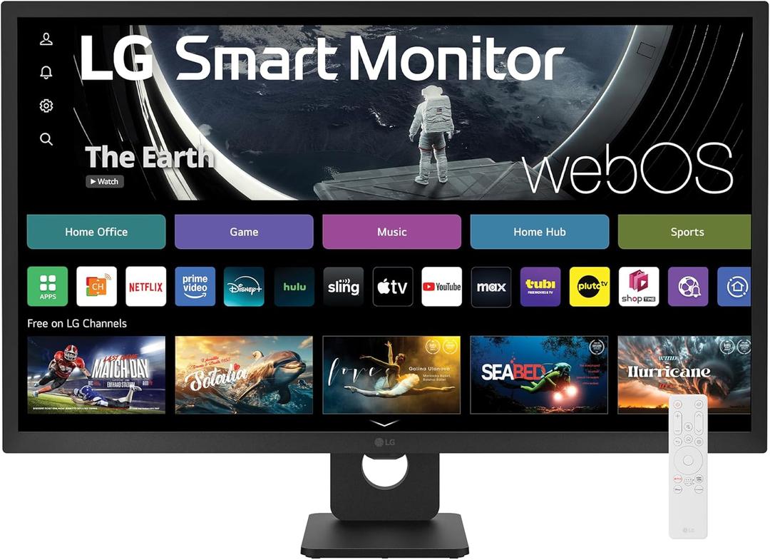LG 32SR50F-B Smart Monitor 32-Inch FHD (1920x1080) IPS Display, webOS 23, HDR 10, x2 Built-in Speakers, AirPlay 2, Screen Share, Bluetooth, ThinQ App, Remote Control, Black