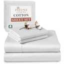 Pizuna 100% Cotton White Fitted Sheet + 2 Pillowcases Set 400TC Twin Sateen Weave 15" Deep Pocket Fitted Bottom Sheet Luxurious Cooling Twin Bedding Set