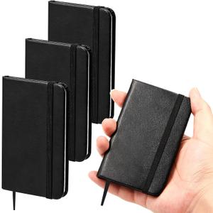 Qeeenar 4 Pcs Mini Leather Pocket Notebook 4 x 2.5 Inch Small Hardcover Notebook 50 Sheets Hardcover Mini Notepad Tiny Lined Journal for Office Home School Writing Supplies(Blank Style) (Black)