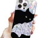 Compact Case for iPhone 14 Pro Shiny cat Design,Cute Sparkle Bling Soft Slim TPU Shockproof Protective Bumper Phone Cases Cover for Women Girls Aesthetic Glitter Black