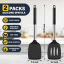 2 Pack Silicone Spatula Set, Solid & Slotted Turner for Non-Stick Pans, High Heat Resistant Silicone Spatula for Cooking, BPA-Free Stainless Steel Cooking Utensils for Fish, Eggs, Pancakes, Black
