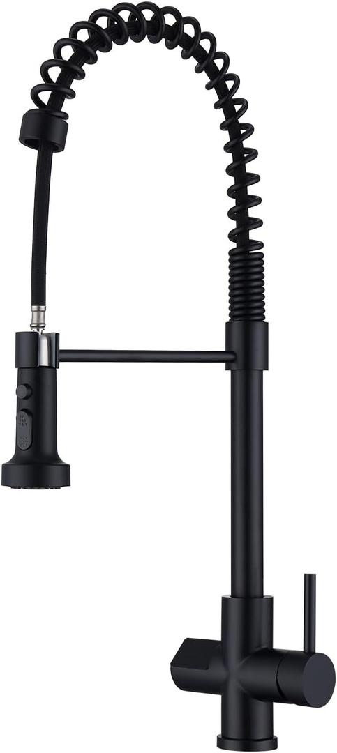 Kitchen Faucet with Temperature Digital Display, Solid Brass Kitchen Sink Faucets with Pull Down Sprayer and 3 Modes, 360 Rotatable Pull Out Kitchen Faucet, Matte Black