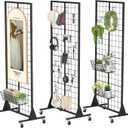 Gridwall Panel Display Stand 2.1' x 5.5' Ft, Heavy Movable Floorstanding Detachable Girdwall for Easy Transport, Standing Grid Tower with Extra Hooks, Display Rack for Retail and Craft Fair-3 Pack