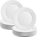 12 PCS White Dinner Plates, 8 Inch Round Dinner Plates Set, Ceramic Dessert/Salad Plate, Porcelain Appetizer Plate, Microwave & Dishwasher Safe