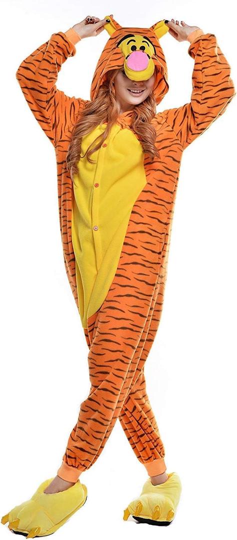 Onesies Adult Unisex Animal Cosplay Pajamas Halloween Costumes Xmas Romper (Orange, L)