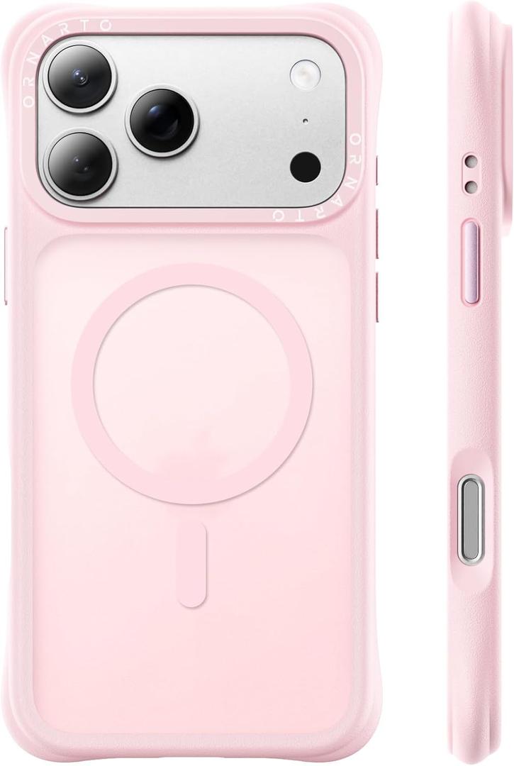 ORNARTO Magnetic for iPhone 17 Pro Max Case, 7X Military-Grade Drop Protection, Compatible with MagSafe, Slim Shockproof Translucent Matte Phone Case for iPhone 17 Pro Max 6.9", Chalk Pink