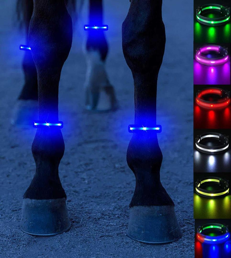 4pcs LED Horse Leg Band, 7 Colors in 1 Light up Horse Tack, USB Rechargeable LED Horse Light - Added Visibility & Safety for Night Horse Riding
