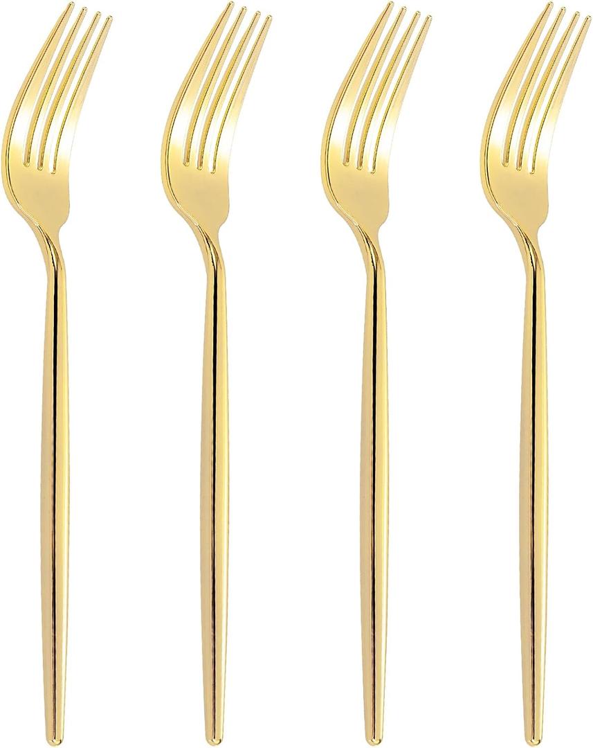 60Pcs Gold Plastic Forks - Heavy Duty Plastic Forks Disposable - 7.6 Inch Gold Disposable Forks - Luxurious Plastic Silverware Perfect for Parties, Weddings and Other Daily Events