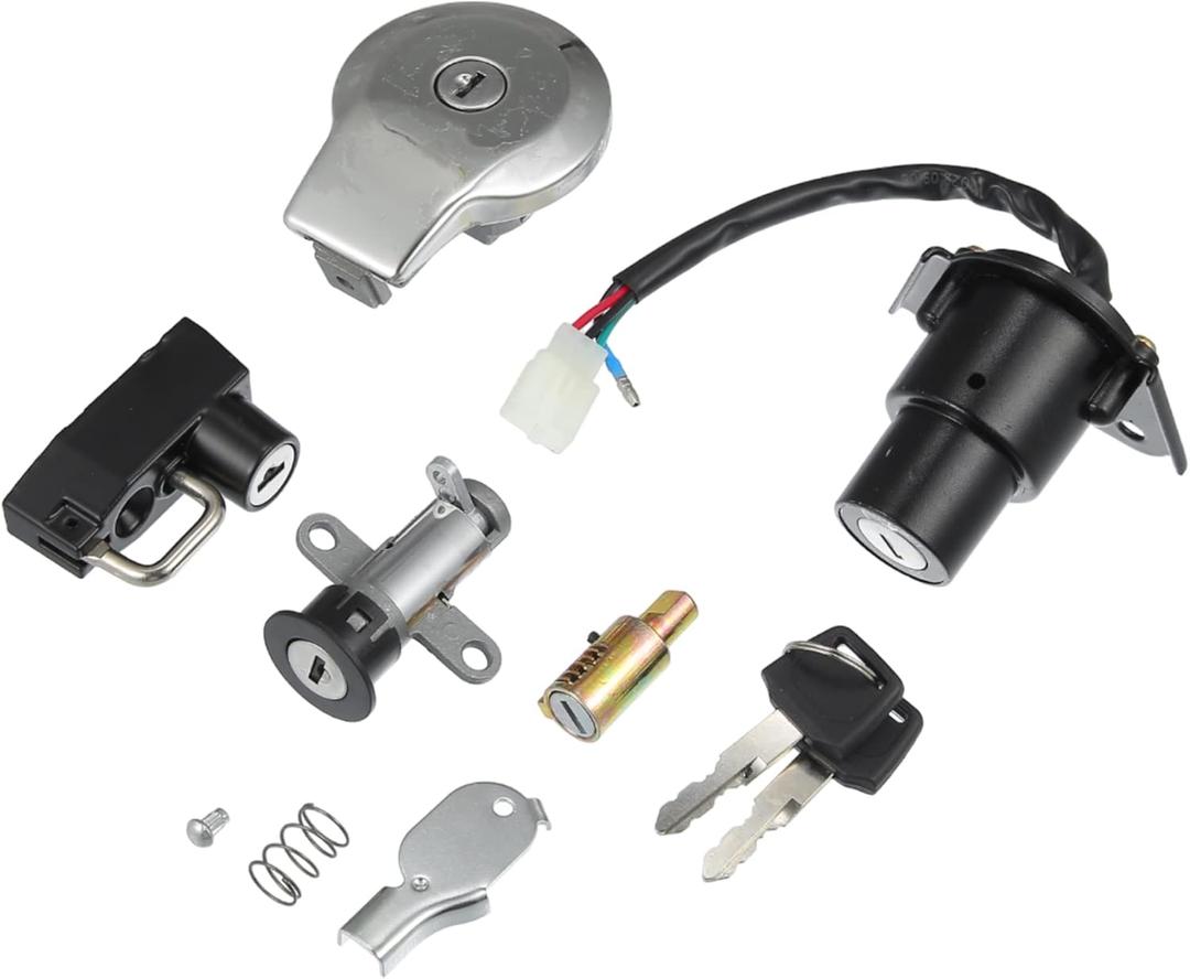 X AUTOHAUX 1 Set Motorcycle Ignition Switch Cylinder Fuel Gas Tank Cap Cover Lock Seat Lock Helmet Lock w/ 2 Keys for Yamaha Virago XV535 XXV240 XV125 XV250 Motor Bike Ignition Cylinder Set