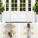 EHOMEWARE Double Front Door Handle Set, Satin Brass Exterior Door Lock, Front Door Handle and Single Cylinder Deadbolt, Heavy Duty Door Hardware