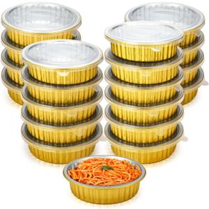 Zhehao 20 Pcs Aluminum Foil Pans with Lids 2x Thicker Heavy Duty Foil Disposable Baking Pans Cookware Tin Food Containers for Cake Pie Cooking Oven(31 Oz,Gold)