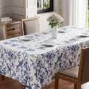 XCHI Blue and White Porcelain Style Birds and Flowers Spring Tablecloth Rectangle Washable Table Covers for Summer Seasonal Indoor Outdoor Dining Home Party Decorations 60x84 Inch
