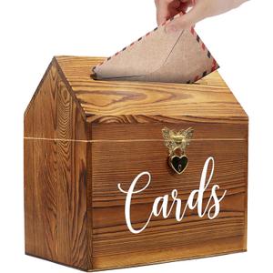 Card Box Wedding Card Box for Reception, Vintage Large Wedding Gift Card Holder Box with Heart Lock, Big Wedding Card Envelope Holder Box with Lid Wood Card Box for Wedding Party (Size 5)