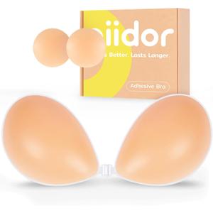 Niidor Adhesive Bra Strapless Ultra Sticky Invisible Push up Silicone Bra Multiple Colors Sizes Reusable for Backless Dress (Creme)