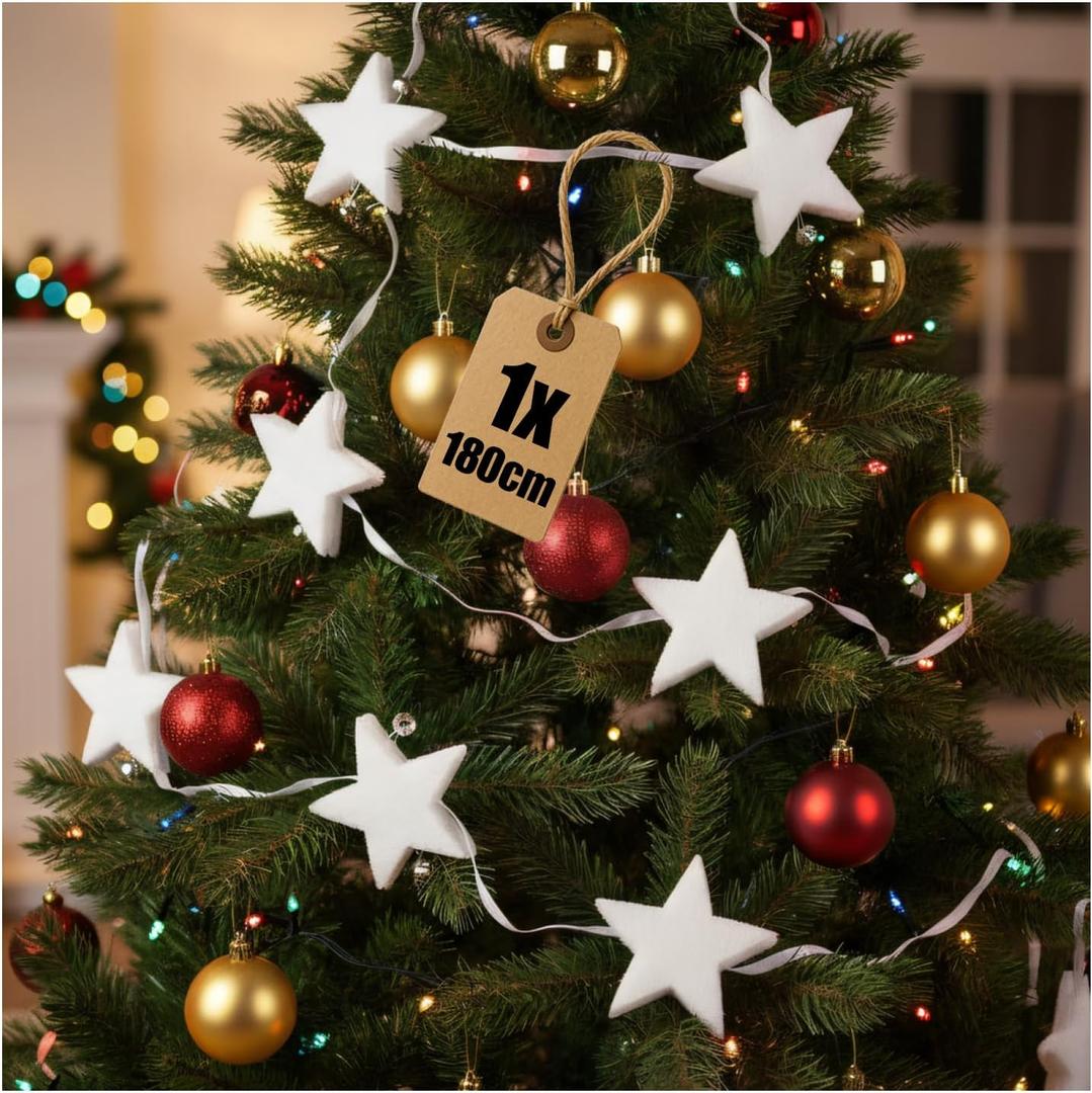 New Years garland, stars, bell, white