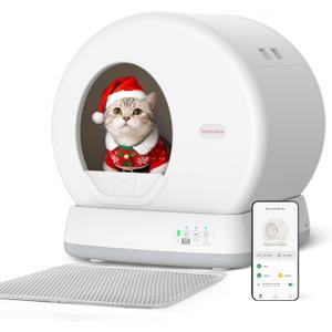 MeoWant Self-Cleaning Cat Litter Box, Integrated Safety Protection Automatic Cat Litter Box for Multi Cats, Extra Large/Odor Removal/APP Control Smart Cat Litter Box with Mat & Liner (Rug Is Not Included)