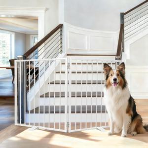 52" Extra Wide Dog Gate Indoor, Heavy Duty Metal Freestanding Dog Gate-Auto Close, Foldable Pet Fence – Anti-Topple Stability Feet for Stairs, Doorways,House,Porch,Deck,Yard(2 Panels,White)