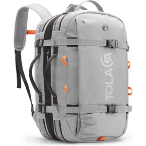 Tolaccea Travel Laptop Backpack for Men Women, 40L-50L Expandable Carry On Backpack with Wet Dry Compartment, TSA Approved Daypack Fits 16 Inch Laptop, Convertible Rucksack Duffel Bag for Work Travel (Light Gray)