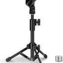 Desk Mic Stand, JCWINY Portable Foldable Microphone Tripod with Mic Clip Holder Adjustable Table Microphone Stand for Blue Yeti Snowball Spark and Other Dynamic Microphones