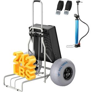Beach Wagon with 13" Balloon Wheels for Sand,Heavy Duty Folding Beach Cart,242lbs Capacity,Collapsible Storage Bag,Adjustable Handle,Portable Wagon with Pump& Straps for Camping,Fishing&Garden