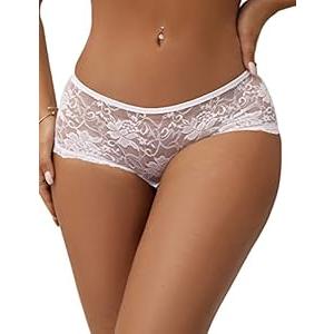 Ohyeah Women Plus Size Cheeky Panties Lace Boyshort Underwear for Women Trim Boyshort Micro Panties (X-Large-XX-Large, White)