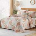Dinjoy Pink Quilt Set Queen Size, Reversible Floral Plaid Patchwork Pattern Bedding Set Soft Microfiber Lightweight Bedspread Coverlet 3 Piece Spring Summer Use (90x96 inches)