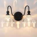 Vintage Bathroom Light Fixtures Over Mirror, 2-Light Black Wall Sconce Lighting with Flower Glass Shade, Farmhouse Vanity Lights for Bedroom Kitchen Living Room Hallway Light