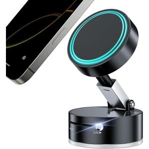 Foldable Magnetic Vacuum Phone Holder, Ultra Strong Suction Cup Phone Mount for Car/Travel/Desktop, Adjustable Vacuum Magnets Phone Stand Car Accessories for iPhone & Android (Black)