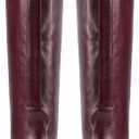 YIYA Cherry Red Boots for Fall Square Toe Chunky High Heels Dark Red Knee High Long Boots Pull On, 40