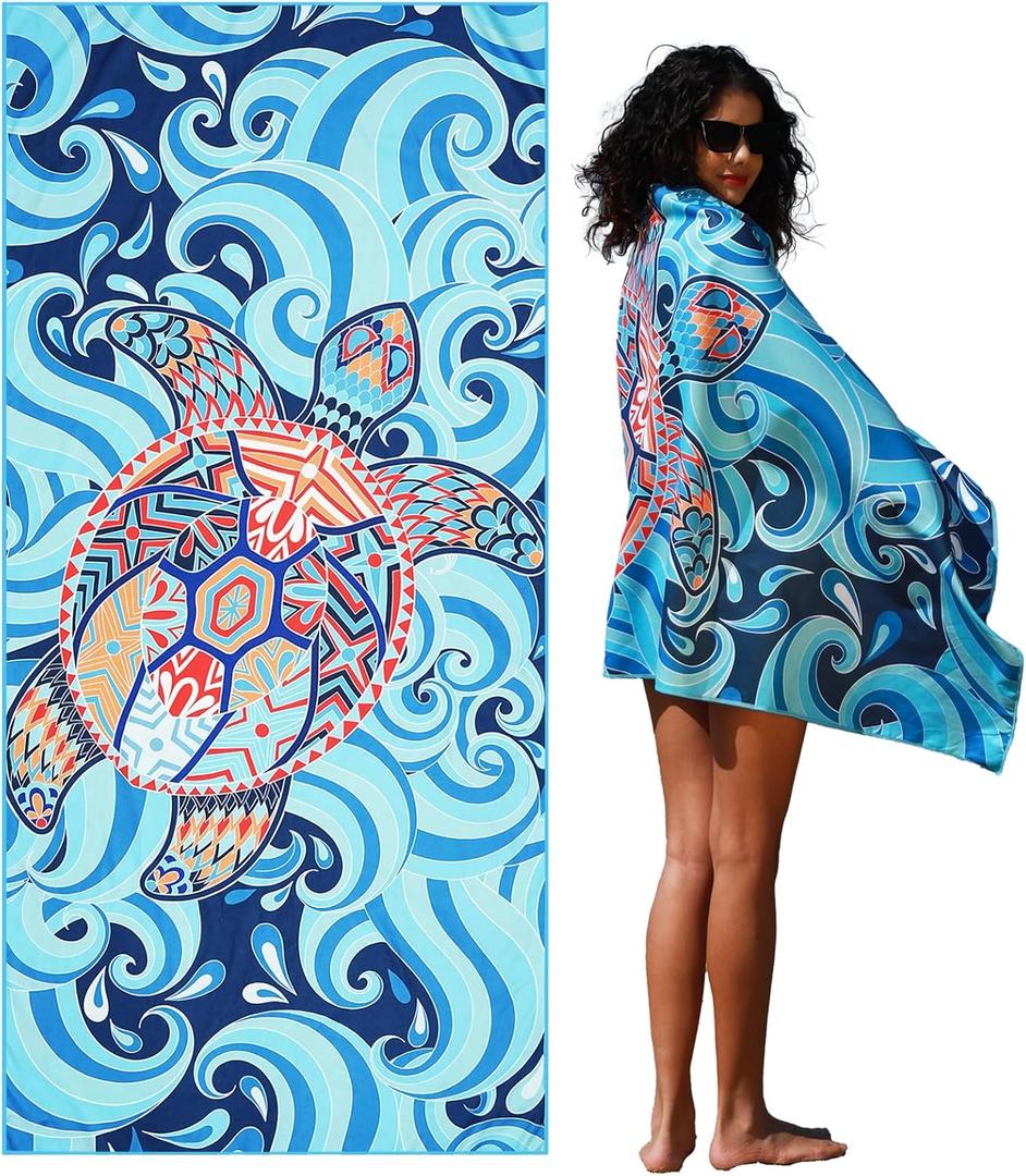 Microfiber Lightweight Beach Towel Sand Free Quick Dry Absorbent Thin Compact Towels for Swimming Pool Camping Beach Accessories Large Easy Pack Travel Things for Vacation Essentials Gift Adult (32x71 inch, Turtle Sea)