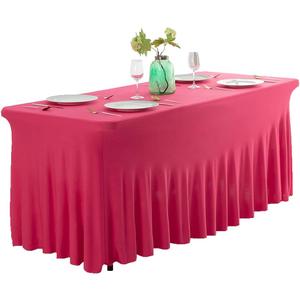 Fitted Spandex Table Skirt Table Cover Rectangle Tablecloth (Fuchsia, 8ft)