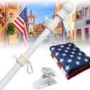 Barcetine Flag Pole Kit - Includes 5ft Heavy Duty Tangle Free Flagpole,3x5 Embroidered American Flag, Metal Aluminum Holder Bracket,for Outside House,Porch,Outdoor - White