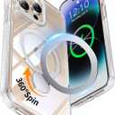 YOOVEI for iPhone 14 Pro Case,with Kickstand 360Rotatable Magnetic Invisible Ring Stand [Compatible with MagSafe],Shockproof Protective Slim Soft Edge,Phone Grip Cover 6.1'',Clear Misty White